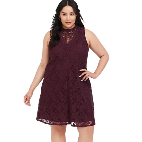 NWT Torrid Burgundy Purple Lace Trapeze Dress - Picture 1 of 10